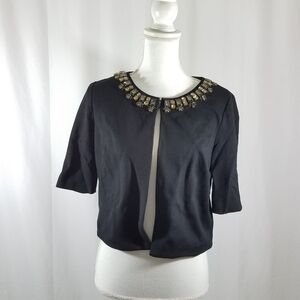 Eliza J Black M Cropped Jacket with Jewel Neckline